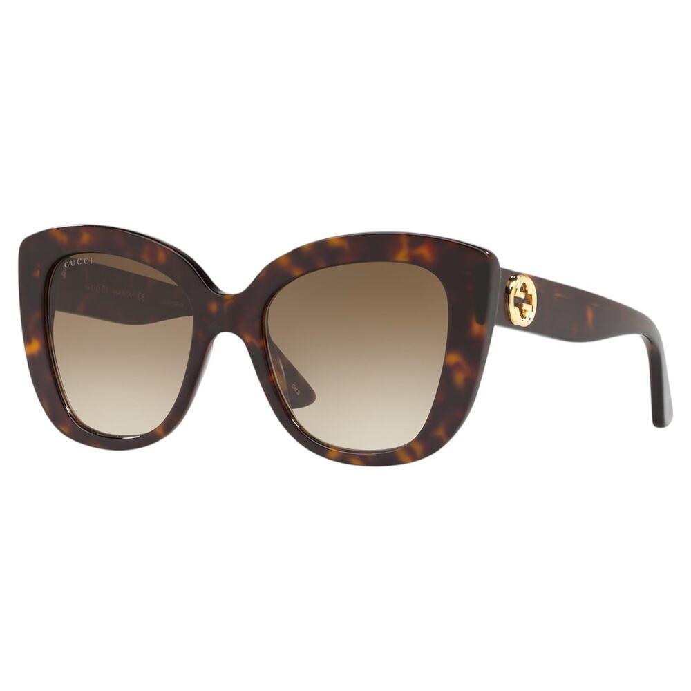New GUCCI Sunglasses Brown Cat Eye Gradient Lens Gold Metal GG Authentic
